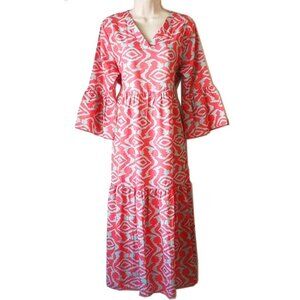 NWOT Bell Sleeve V-Neck Midi Dress XL Coral Aqua